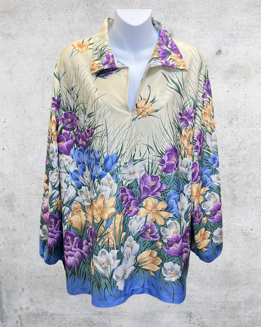 Vintage Funny Bones Floral Garden Border Blouse - Large