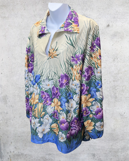 Vintage Funny Bones Floral Garden Border Blouse - Large