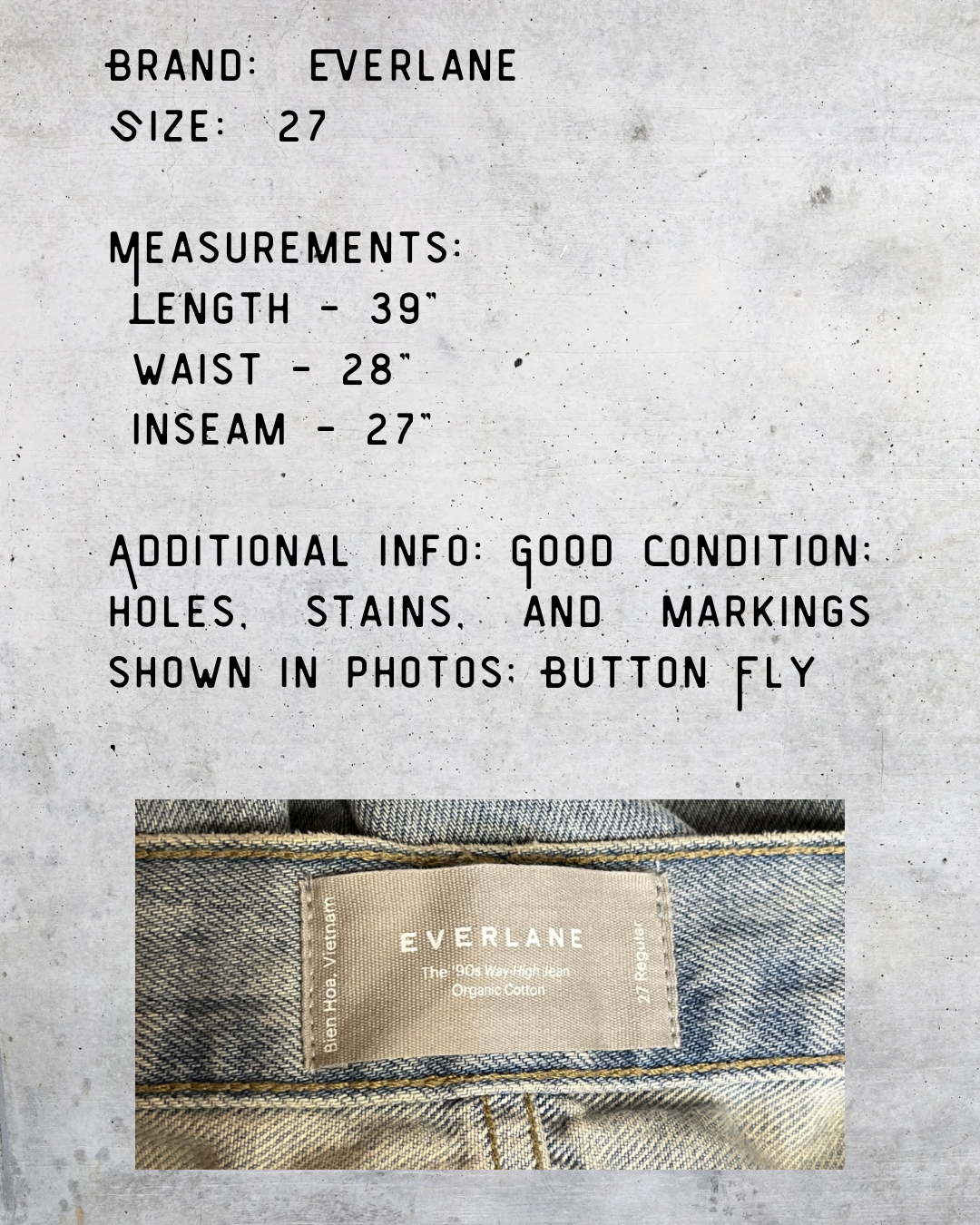 Everlane The 90s Way High Jean Light Wash Distressed Denim - Size 27