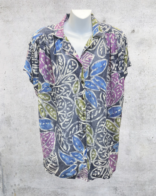 Vintage 90s Abstract Leaf Print Blouse -