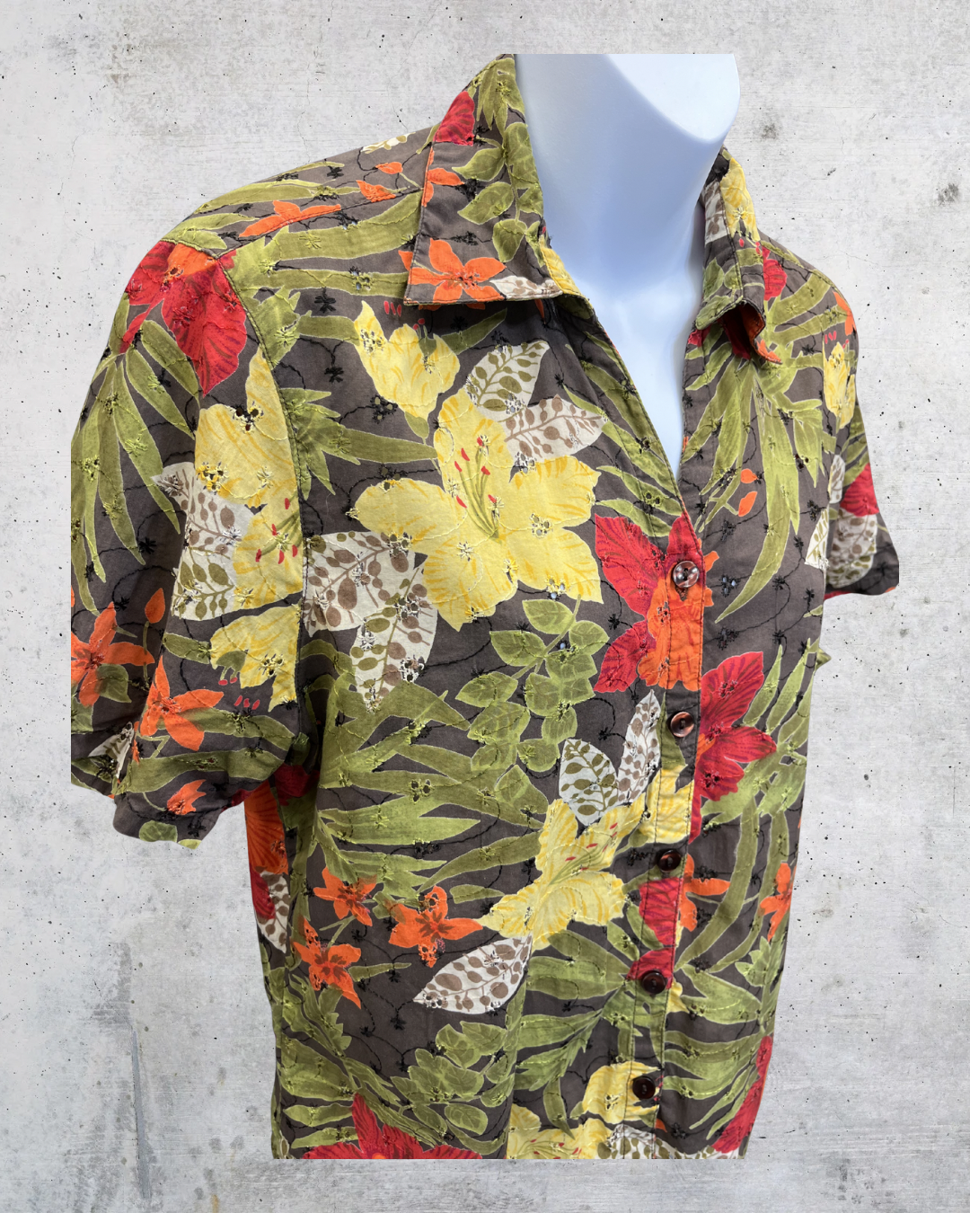 Erika Tropical Floral Cotton Button Up Blouse - Small