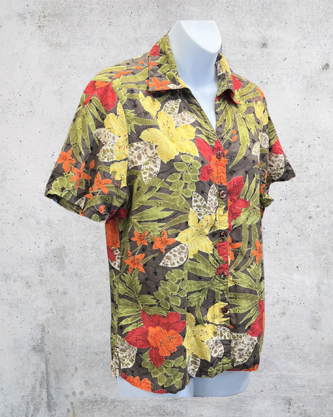 Erika Tropical Floral Cotton Button Up Blouse - Small