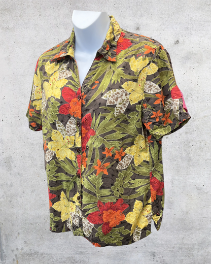 Erika Tropical Floral Cotton Button Up Blouse - Small