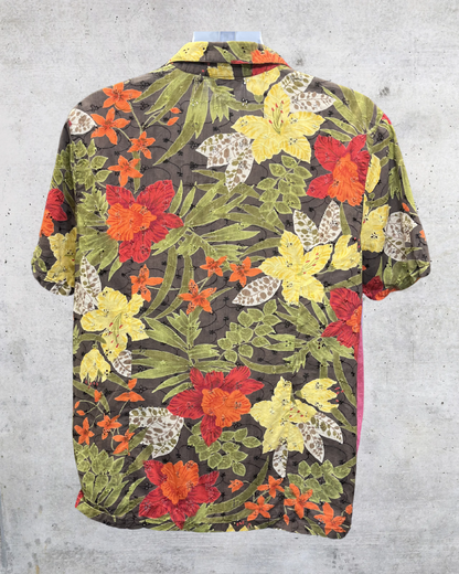 Erika Tropical Floral Cotton Button Up Blouse - Small