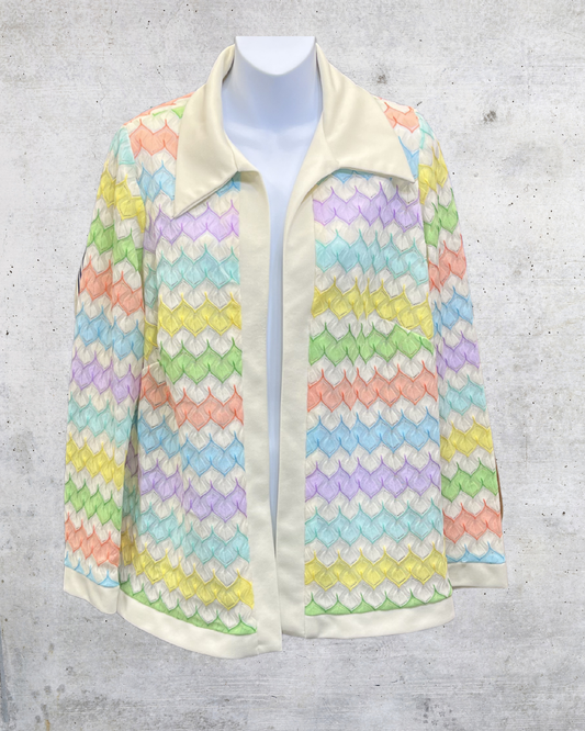 Vintage Montgomery Ward Pastel Open Knit Cardigan Jacket - Medium