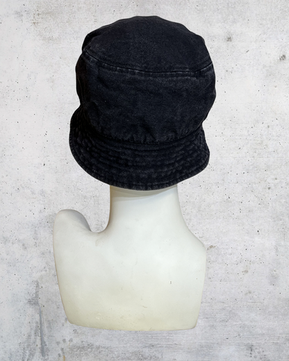 Y2K Subdued Black Bucket Hat Red Dragon Embroidery - One Size