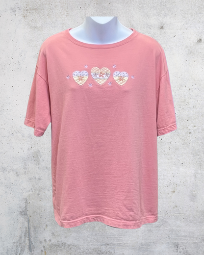 Top Stitch by Morning Sun Pink Heart Tee - Large