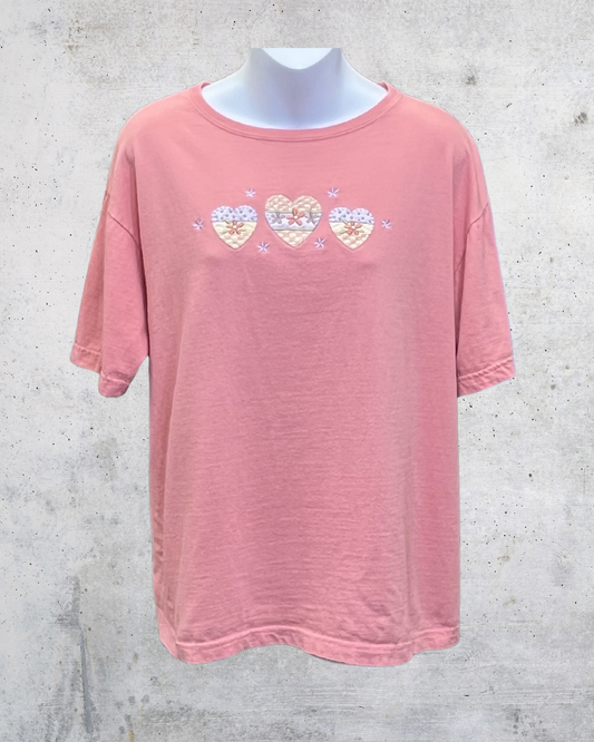 Top Stitch by Morning Sun Pink Heart Tee - Large