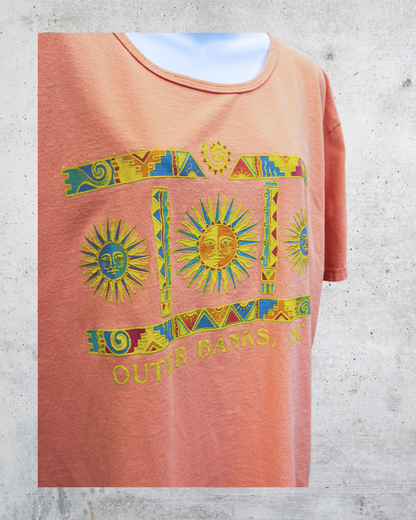 Vintage 90s Outer Banks NC Sun Graphic Tee - Large