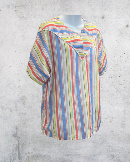Vintage 80s Donnkenny Rainbow Stripe Sailor Top - XL