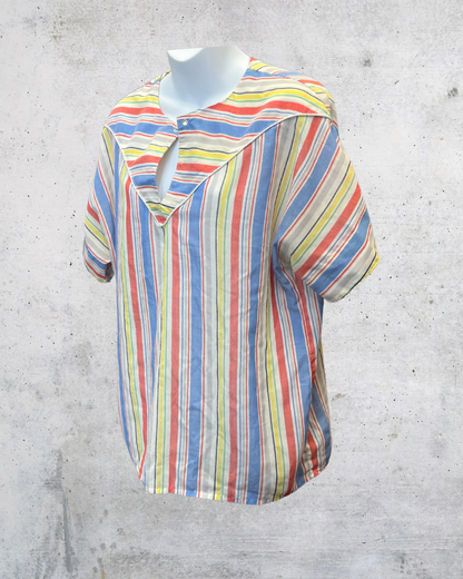 Vintage 80s Donnkenny Rainbow Stripe Sailor Top - XL