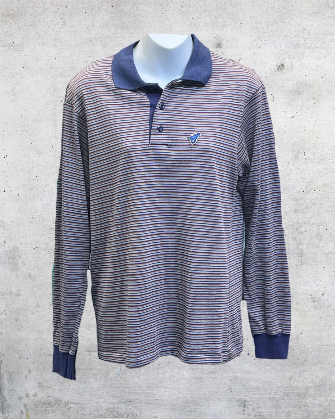 Vintage Wrangler USA Striped Long Sleeve Polo - Medium