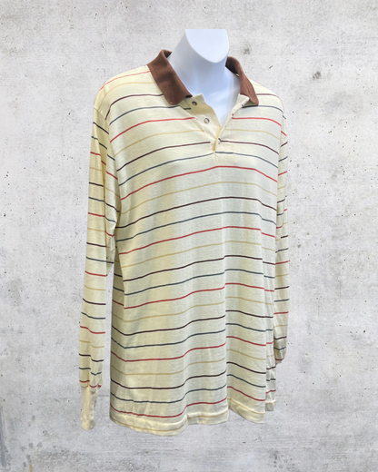 Vintage 1970s Grouch Striped Grandpa Polo – XL
