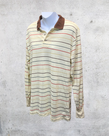 Vintage 1970s Grouch Striped Grandpa Polo – XL
