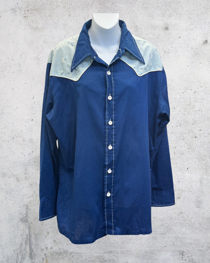 Vintage 70s Wrangler Blue Floral Yoke Western Shirt – XL