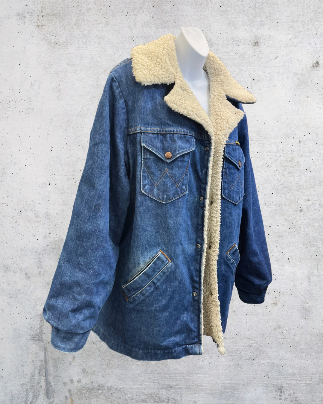 Vintage 70s Wrangler Wrange Coat Sherpa Denim Jacket – XL