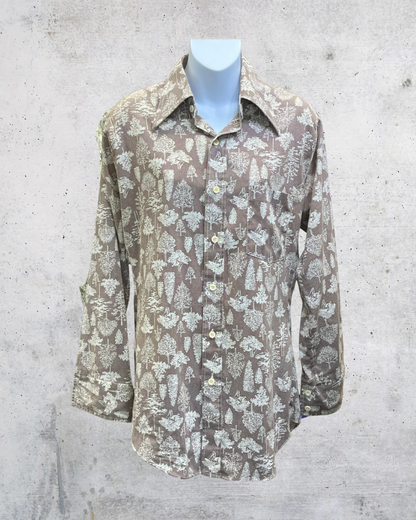Vintage 70s Woodland Tree Print Shirt  Brown - Medium