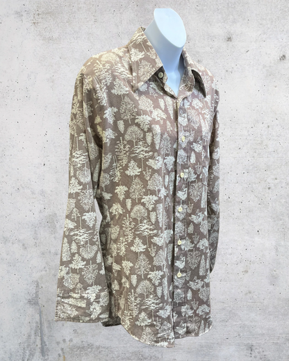 Vintage 70s Woodland Tree Print Shirt  Brown - Medium
