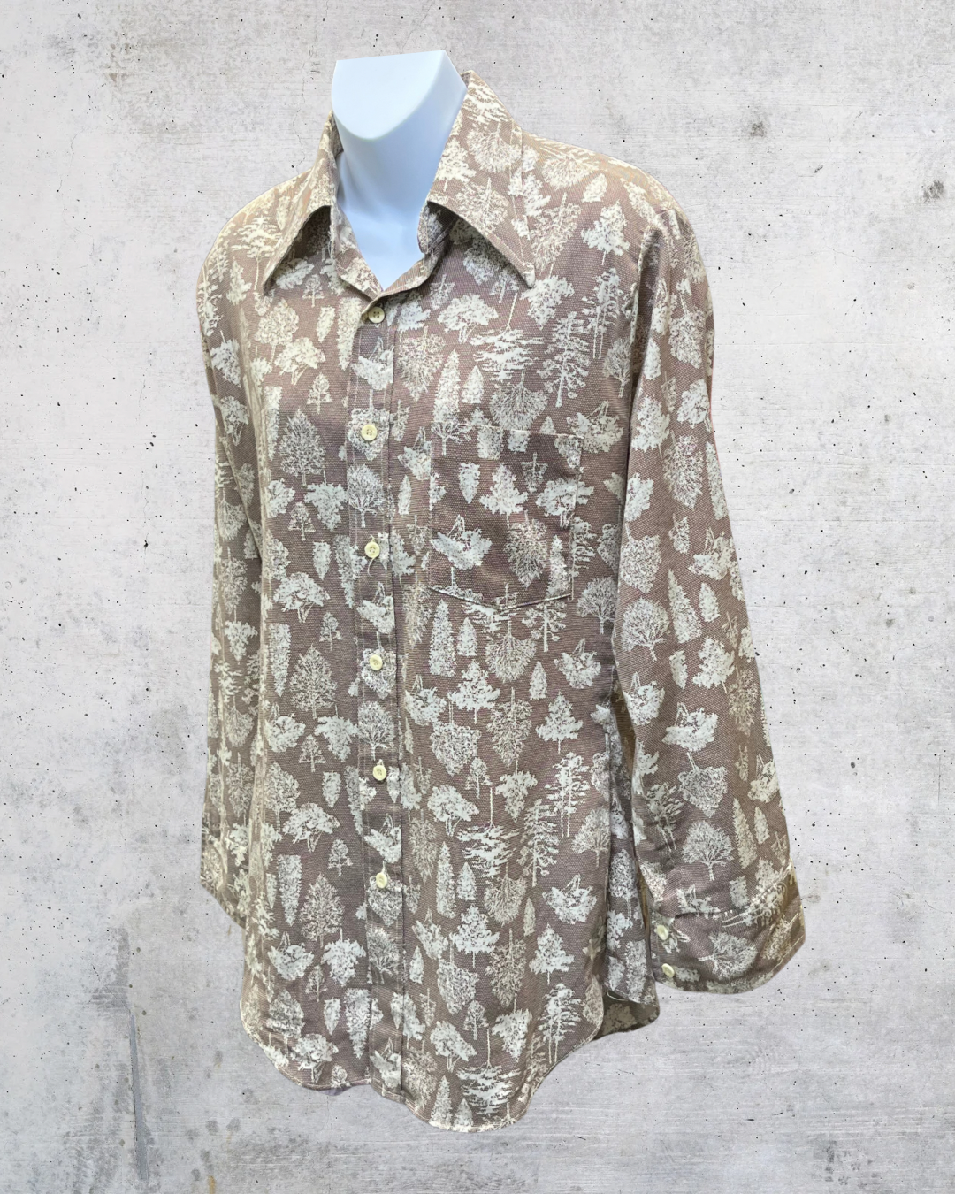 Vintage 70s Woodland Tree Print Shirt  Brown - Medium