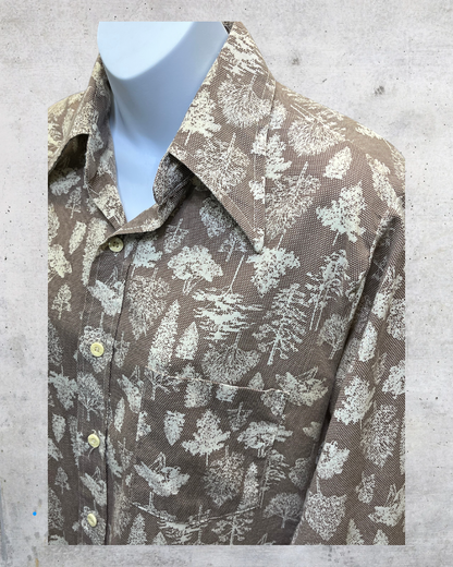 Vintage 70s Woodland Tree Print Shirt  Brown - Medium