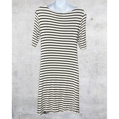 Black & White Striped Lace-Up Tassel Dress