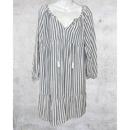 Blue & White Striped Tassel Tunic Dress