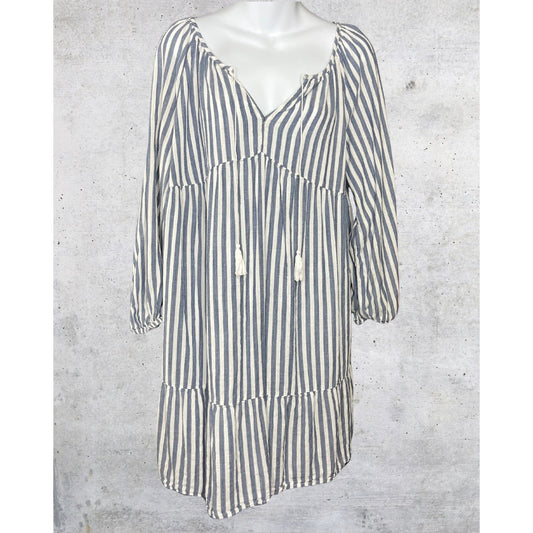 Blue & White Striped Tassel Tunic Dress