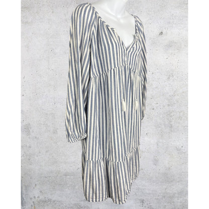 Blue & White Striped Tassel Tunic Dress
