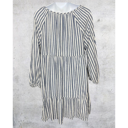 Blue & White Striped Tassel Tunic Dress
